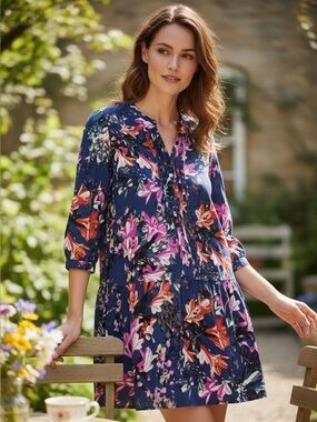Anthropologie | Maeve | Drop Waist Floral Dress | 3/4 Length Sleeves | Boho
